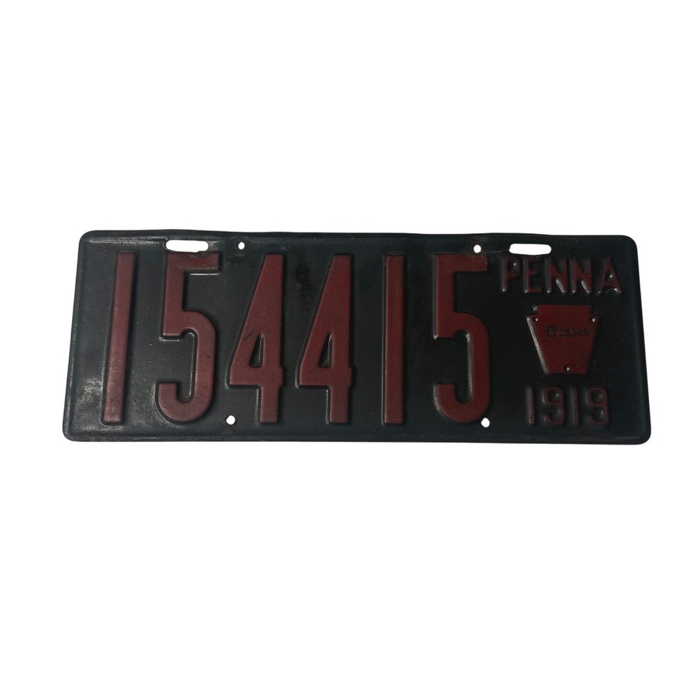 1919 Pennsylvania License Plate Antique PA Auto Tag Red Black Keystone Original